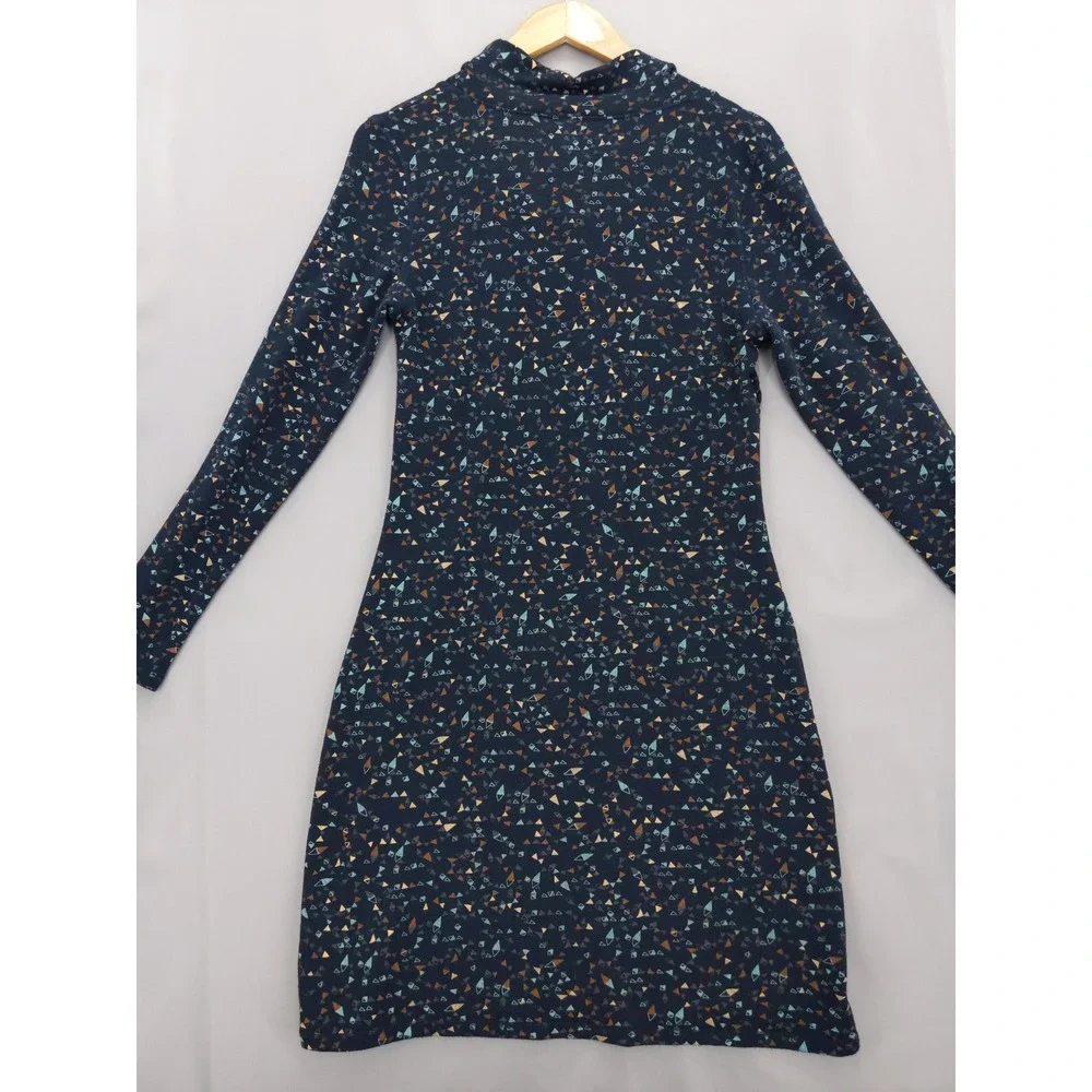 Carve Designs Cowl Neck Dress Women S Navy Geometric‎ Long Sleeve A-Line